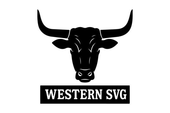 Black and White Western Bull Head Silhou