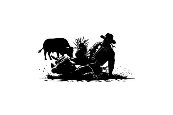 Silhouette of Cowboy Herding Cattle in S