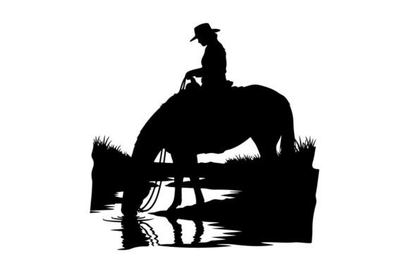 Silhouette of Cowboy Riding Horse at Sun Review
