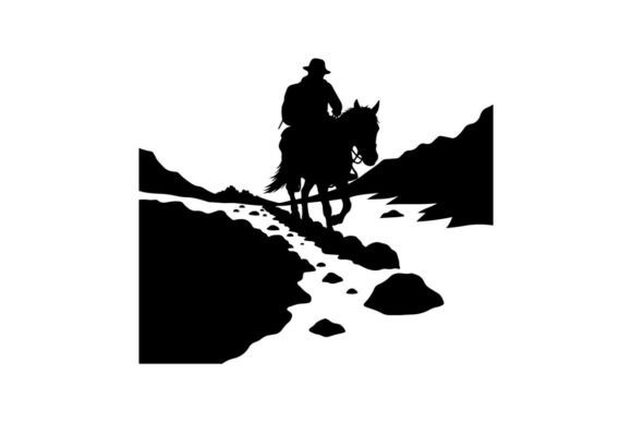 Silhouette of Cowboy Riding Horse on Snow