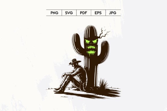 Spooky Cactus Cowboy Halloween Desert Art